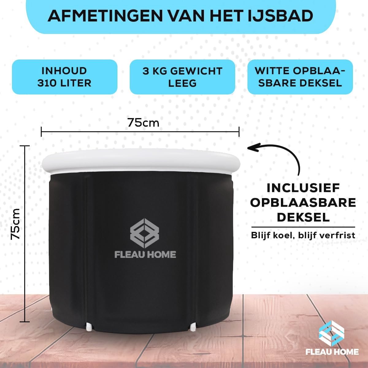 Groot Opblaasbaar IJsbad met Deksel en Pomp - Isolerend - afbeelding 2