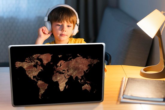 Sticker pour ordinateur portable - 15,6 pouces - Wereldkaart - Rouge - Or