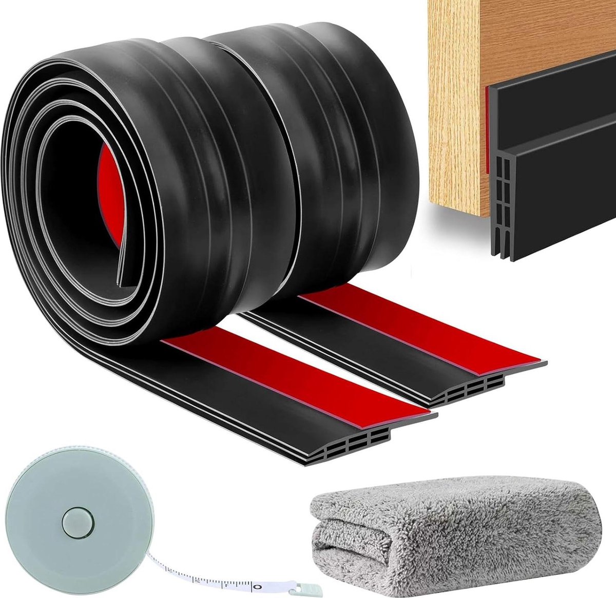 Tochtstrip voor deuren Zelfklevende deurbodem veeg geluiddicht Weerbestendig energiebesparend Zwart 100 cm x 5 cm Verpakking met 2