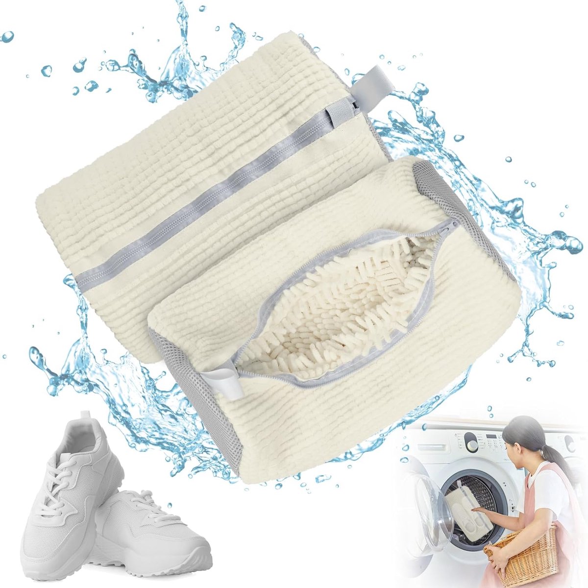 Goedkoopste Waszak - Wasnet Voor Schoenen - Waszak Voor Schoenen - Schoenen Waszak - 39 x 19 Cm - Netje Anti-Vervorming - Delicaat Wasgoed - Schoen Wassen - Schoenenwaszak - Wasgoed - Wasmachine - Schoenen / Sneakers - Met Rits En Hangende Ring - Herbruikbaar