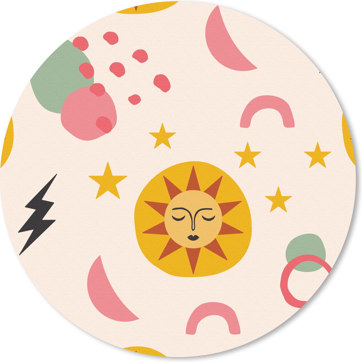 Muismat rond 40x40 cm - Mousepad Zon - Maan - Patroon - Ronde muismatten