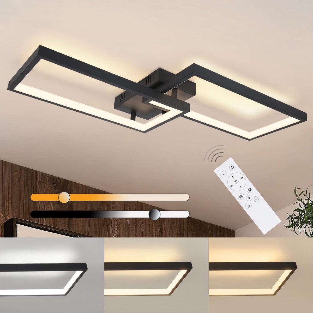 Plafondlamp LED Dimbaar Plafondlicht met Afstandsbediening 40W Zwart Metaal Woonkamerlamp