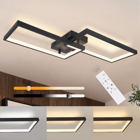 Plafondlamp LED Dimbaar Plafondlicht met Afstandsbediening 40W Zwart Metaal Woonkamerlamp Modern Design Slaapkamerlamp Keukenlamp