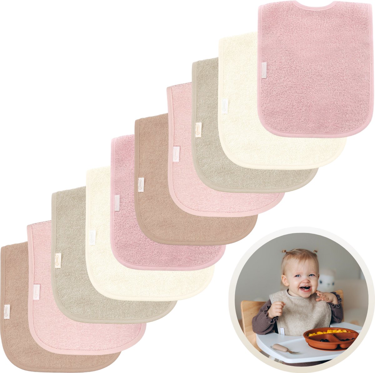 Goedkoopste Funnies Slabbetjes 10-Pack Roze Tinten - Set van 10 Zachte Slabbertjes - Grote Slabbers - Kwijldoekjes voor Baby’s en Kinderen - Absorberend, Zacht en Makkelijk Wasbaar - Perfect voor Voeden, Kwijlen en Bescherming van Kleding
