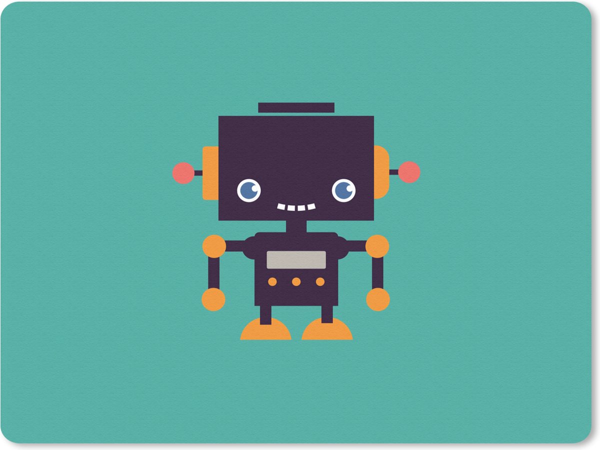 Muismat 23x19 cm - Mousepad Robot - Gezicht - Antenne - Blauw - Jongens - Muismatten