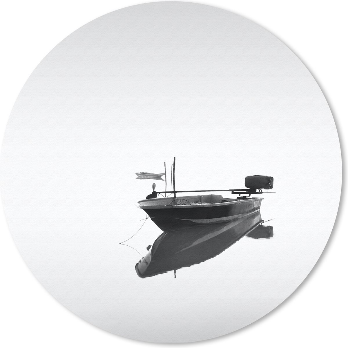 Muismat rond 40x40 cm - Mousepad Boot in kalm water zwart-wit print - Ronde muismatten