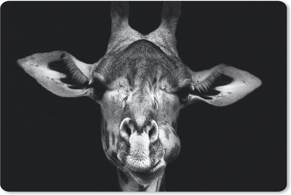 Muismat 27x18 cm - Mousepad Giraffe - Portret - Dieren - Zwart - Wit - Muismatten