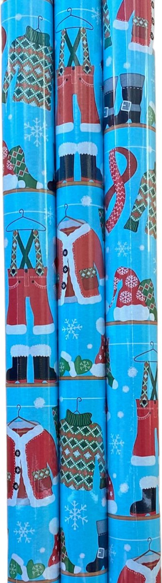FESTIVE GIFTS Inpakpapier - Cadeaupapier - 200 x 70cm - 3 rollen - Kerst - Luxe Cadeauverpakking - Kleurrijk