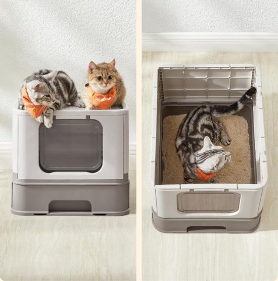 OHMG Gesloten kattenbak met dubbele ingang, kattenbak met afneembaar dienblad en schep, gemakkelijk te reinigen OHMG Gesloten kattenbak met dubbele ingang, kattenbak met afneembaar dienblad en schep, gemakkelijk te reinigen