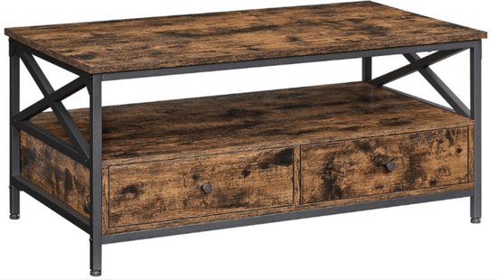 MIRA Home - Table basse - Table de salon - Avec tiroirs - Vintage - Bois - 55x100x45