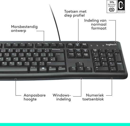 Logitech K120 - Bedraad Toetsenbord - QWERTY ISO - Zwart