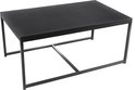 Table basse rectangulaire noire avec un cadre ouvert en métal noir.