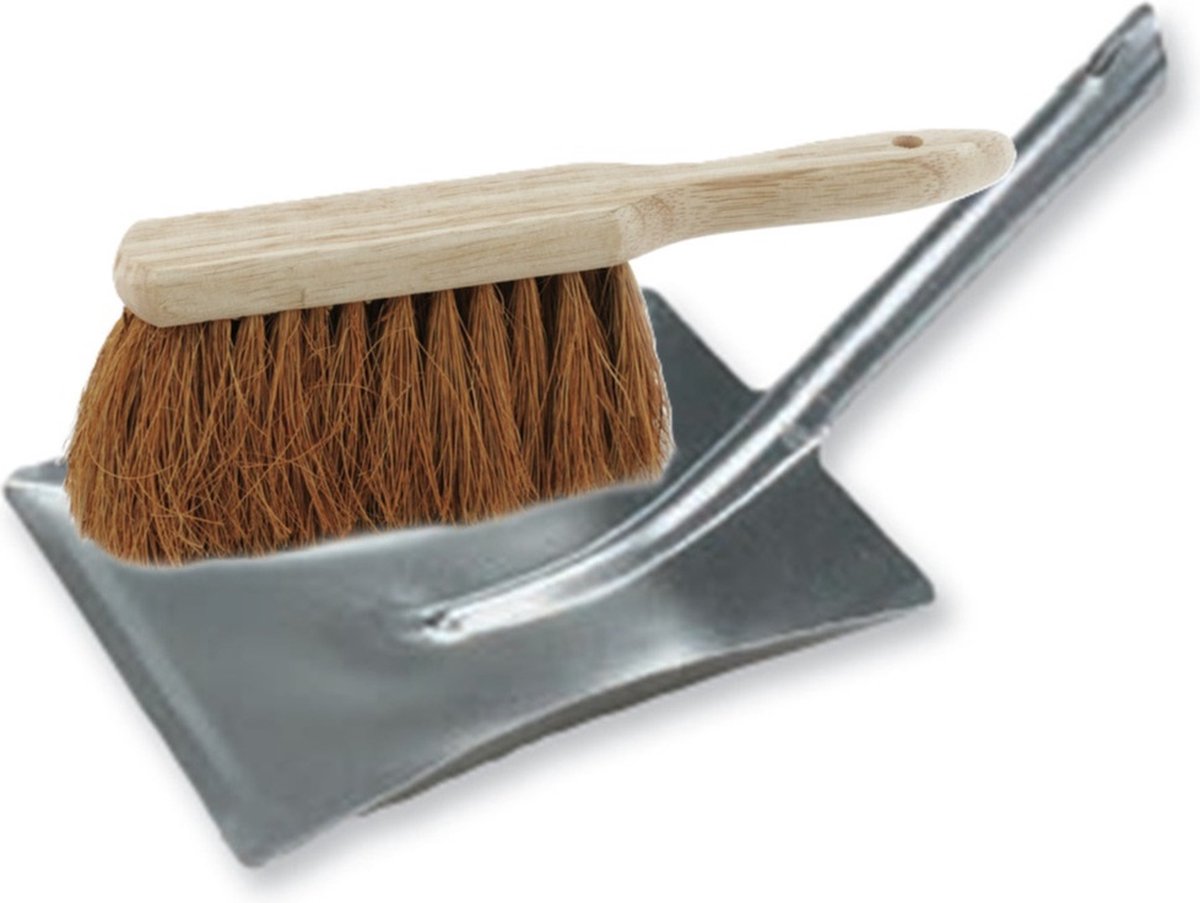 Goedkoopste Buemag Stoffer en blik set voor buiten - zilver/naturel - verzinkt metaal - hout met kokosharen