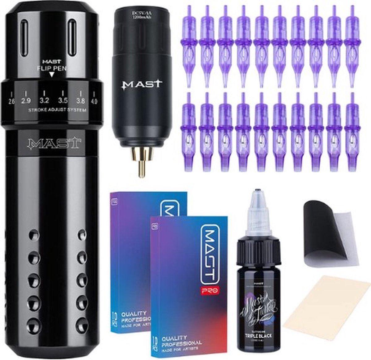Professionele Tattoo Machine – Tattoo Set – Tattoo Pen – Tattoo Kit voor Beginners – Draadloos – Lichtgewicht – Complete Set – Zwart