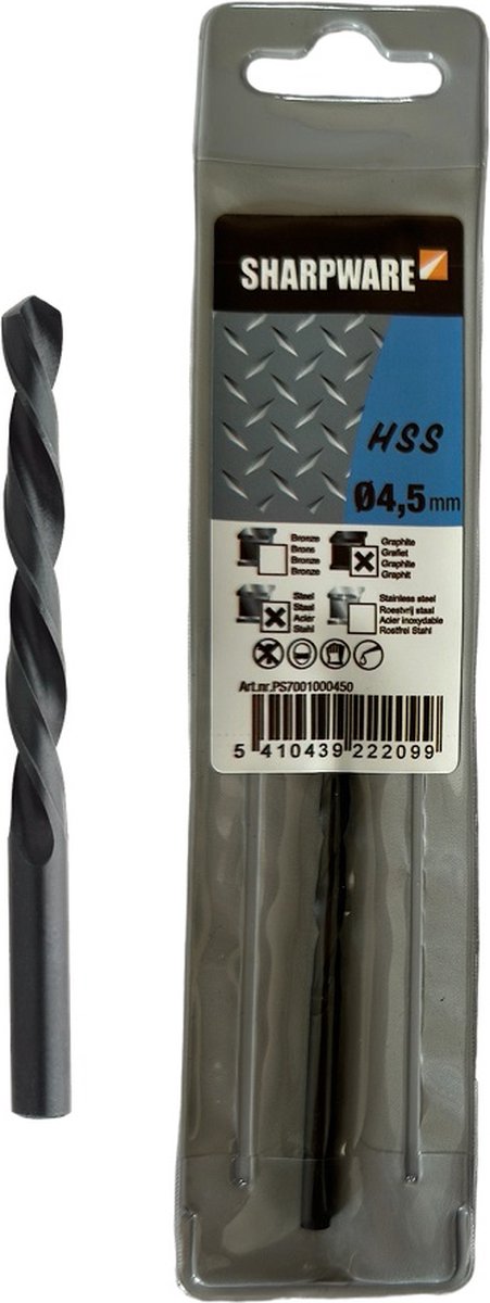 Sharpware metaalboren – metaalboor HSS DIN 338 - Ø 4,5 mm – per stuk