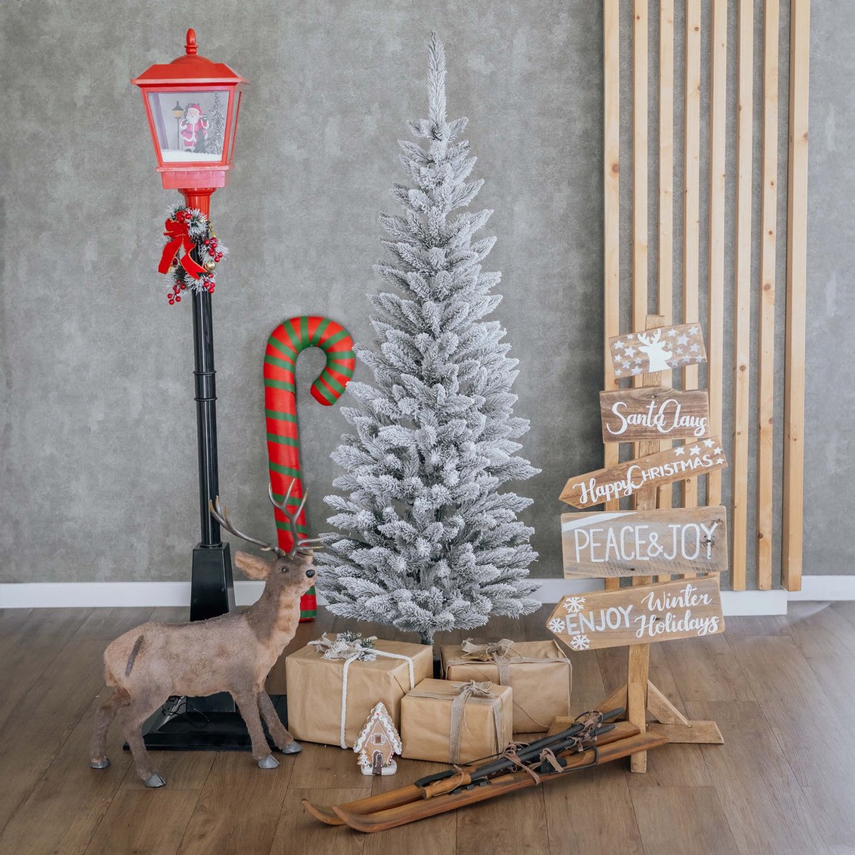 regalik Kunstmatige kerstboom 160 cm – Smalle kerstboom in betonnen plantenbak zwart, realistisch & ruimtebesparend, stabiel & onderhoudsvriendelijk
