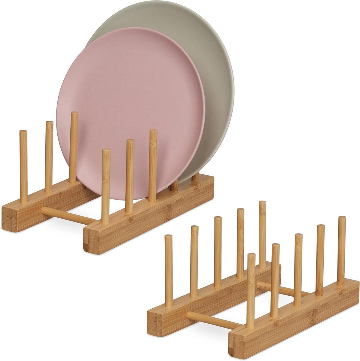 Bamboe bordenrek afwasrek set van 2 voor 4 borden of deksels HxBxD ca. 10 x 12 x 22 cm natuur bordenrek