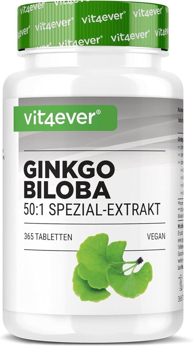 Goedkoopste Vit4ever - Ginkgo Biloba 6000 mg - 365 tabletten - Premium Met flavonglycosiden ginkgolide terpene lactonen & vrij ginkgolzuur - Zonder ongewenste toevoegingen - Laboratoriumonderzoek - Hooggedoseerd - Veganistisch