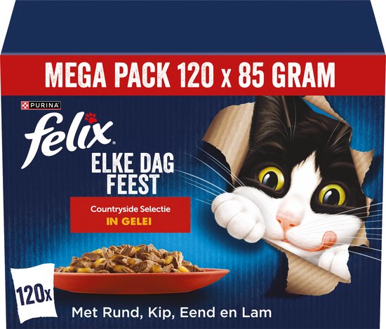 Felix Elke Dag Feest Countryside Selectie - Kattenvoer Natvoer - Rund Kip Eend & Lam - 120 x 85 g