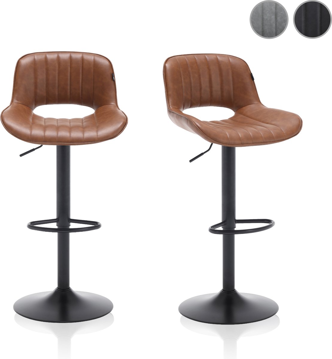 Meisterhome® Barkruk - Barstoel - set van 2 Barkrukken - Kruk - Barstoelen met rugleuning – Keukenstoel - Industrieel - Verstelbaar – met Voetsteun - Vintage Bruin