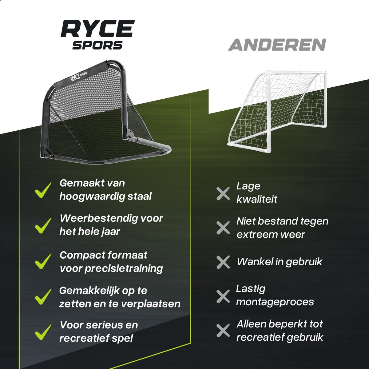 Ryce® Voetbaldoel Staal - 90 x 60 x 60 - Inklapbaar - Kinderen - Voetbal trainingsmateriaal - spullen - Goals - Zwart — afbeelding 8