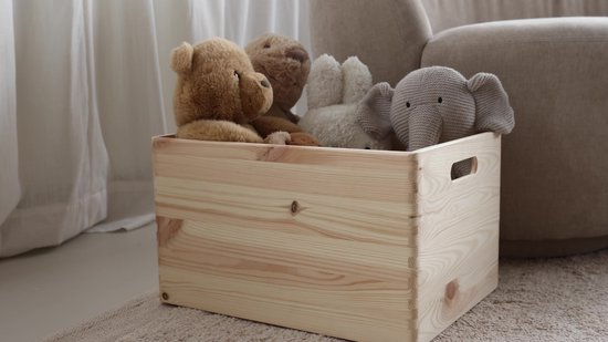 Haudt® Houten stapelkist set 46cm - 1 x KIM Maxi open en 1 x KIM Maxi met klepdeksel - stapelbare opbergoplossing - houten kisten - opbergkist - vurenhout