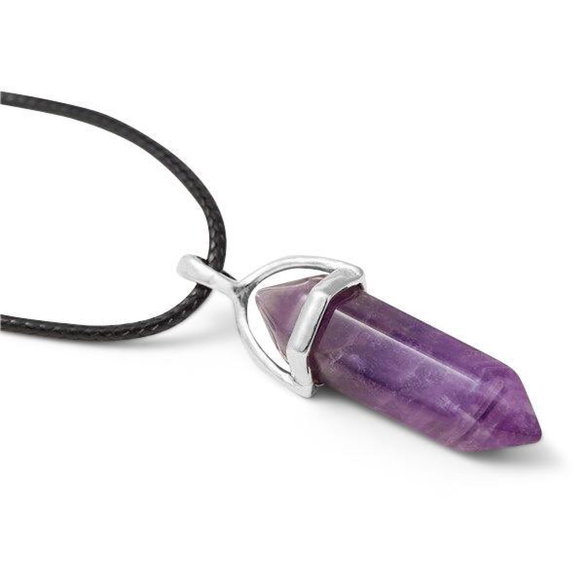 Amethist Edelsteen Ketting Dames - Kristal Hanger aan Leren Koord - Kasey