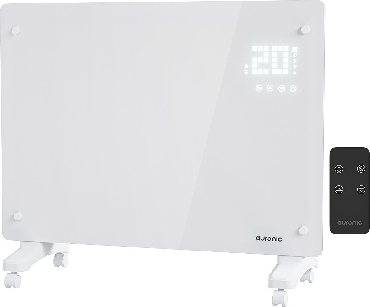 Auronic Elektrische Kachel – Convectorkachel met Thermostaat en Afstandsbediening - Paneelverwarming - tot 20 m² - 1500W Heater - Wit