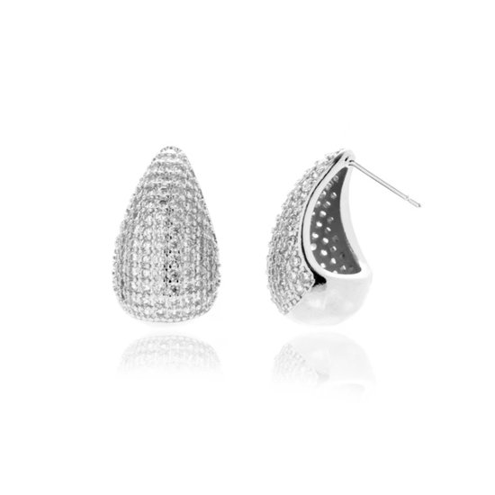 Strass Druppel Oorbellen - Zilverkleurig | 2,5 x 1,3 cm | 925 Zilver | Fashion Favorite