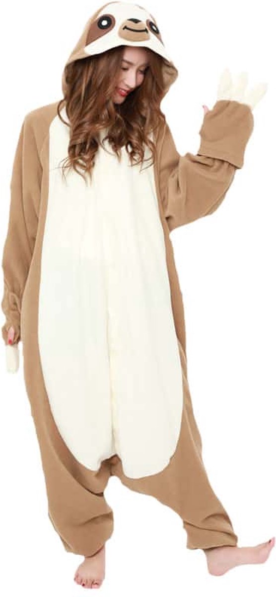 Luiaard Onesie Pak Kostuum Outfit Huispak Jumpsuit Verkleedpak - Premium Verkleedkleding - Halloween & Carnaval - SAZAC - Kinderen & Volwassenen - Maat Onesize voor Lichaamslengte (155-182cm)