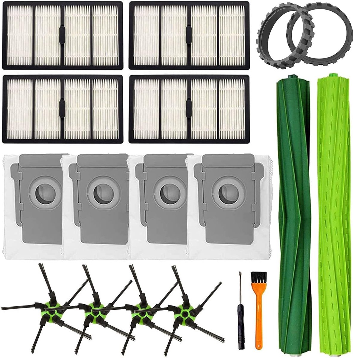 Vervangende kit accessoires geschikt voor iRobot Roomba S9 (9150) Plus S9+ (9550) robotstofzuiger accessoireset 2 rubberen borstels voor meerdere oppervlakken, 4 zijborstels, 4 filters, 4 stofzakken, 2