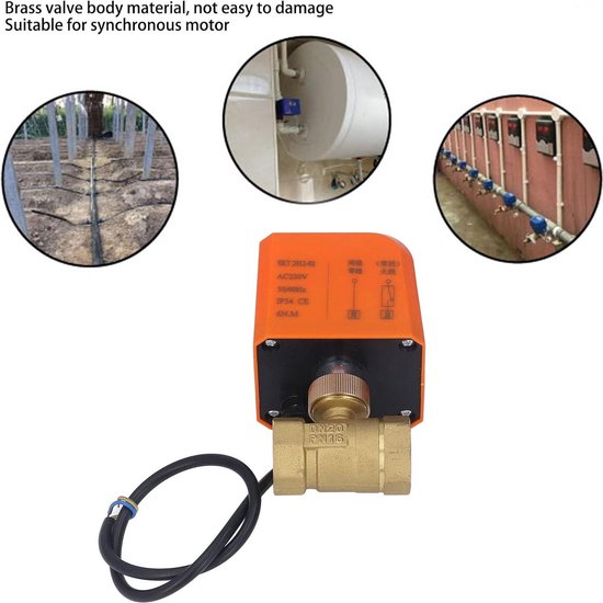 Gemotoriseerde kogelkraan, AC 12V messing kogelkraan DN20 Draadaansluiting G3/4 2-weg elektrische klep Waterstroomregelklep