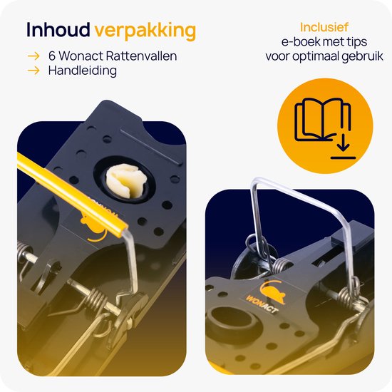 Inhoud verpakking: 6 Wonact rattenvallen en handleiding. Inclusief e-boek met tips.