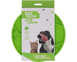 Eat Slow Live Longer Likmat - Ø 22 cm - Slowfeeder Honden en Katten - Anti Schrok - Voermat - Likvoerbak - Voor Nat Voer en Brokken - Vaatwasserbestendig - Voetbal - Anti Slip - Voerpuzzel Kat - Groen
