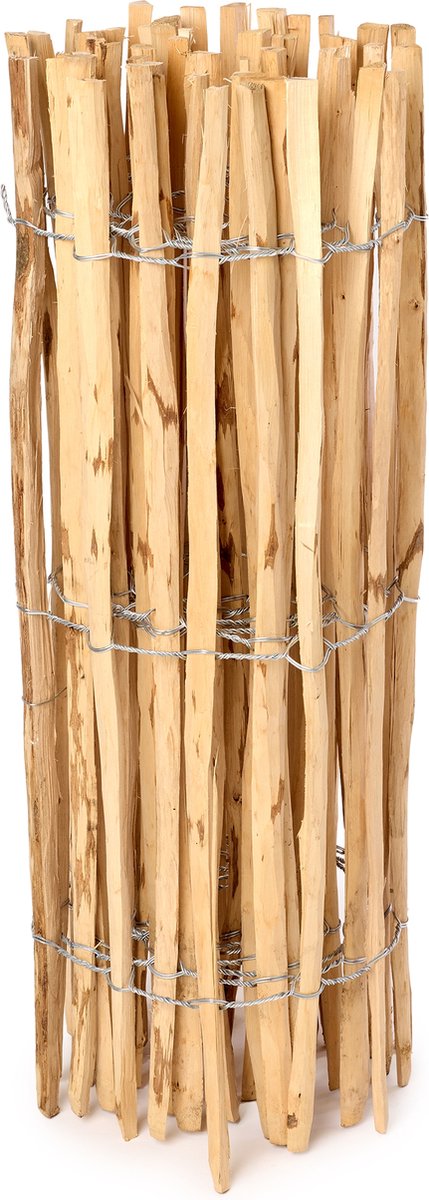Garronda Tuinafscheiding met palen - 100 cm x 5 m - Hekwerk voor perken - Insteekhek - Rolborder - Houten Hek - Latafstand 7-8 cm – GD-MIS-Rollborder500
