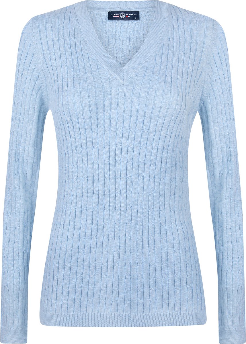 Jimmy Sanders V-Neck Sweater - V Trui - 100% Katoen Dames Babyblauw - S