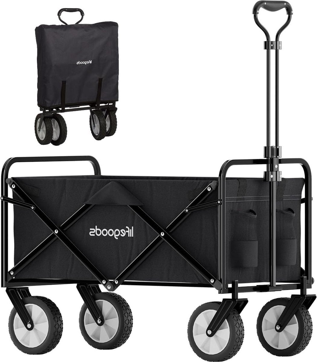 Bol.com Bolderkar opvouwbaar voor kinderen strandwagen - inklapbaar tot 80 kg - 94 liter 98 x 45 cm zwart aanbieding