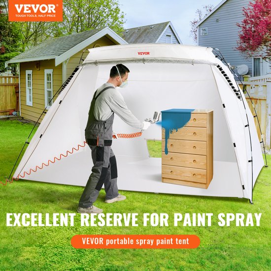 VEVOR Grote Verfcabine Verftent - Draagbare Spuitbescherming Met Ingebouwde Vloer & Wegwerpfolie & Ontluchter - 305 X 213 X 183 Cm - voor Doe-Het-Spuiten, Hobbyverfcabine Gereedschap Schilderstation - Wit van Vevor — afbeelding 2
