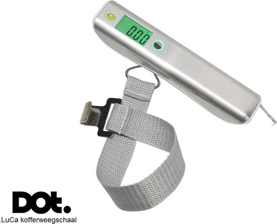 Dotshop digitale RVS kofferweegschaal met 1M meetlint & waterpas - tot 50kg - bagage - bagageweegschaal - Koffer - Tas - Wegen - Weger - Scale - Meten - Weegschaal - Koffer - tassen - boodschappentas - handtas- hangweegschaal - Dot.