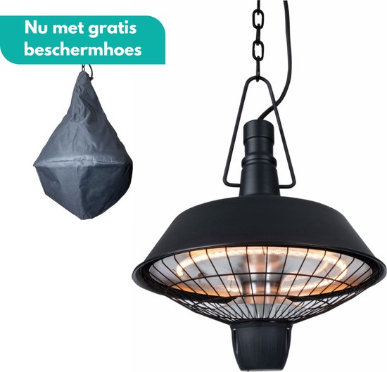 Sunred – COMBIDEAL - Heater & Hoes - Indus - Bright lijn - Zwart - Hangend model - Terrasverwarmer – Halogeen technologie - 2100W - Elektrische heater