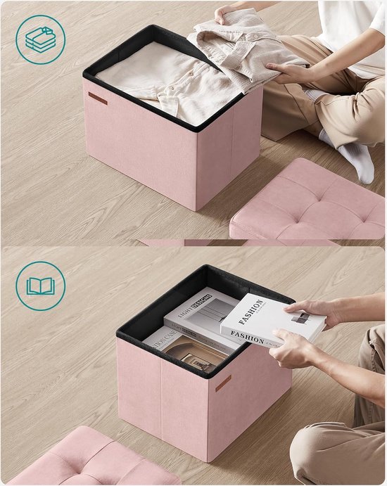 Poef met opbergruimte en inklapbare zitbank – 38x110x38 cm, crèmewit