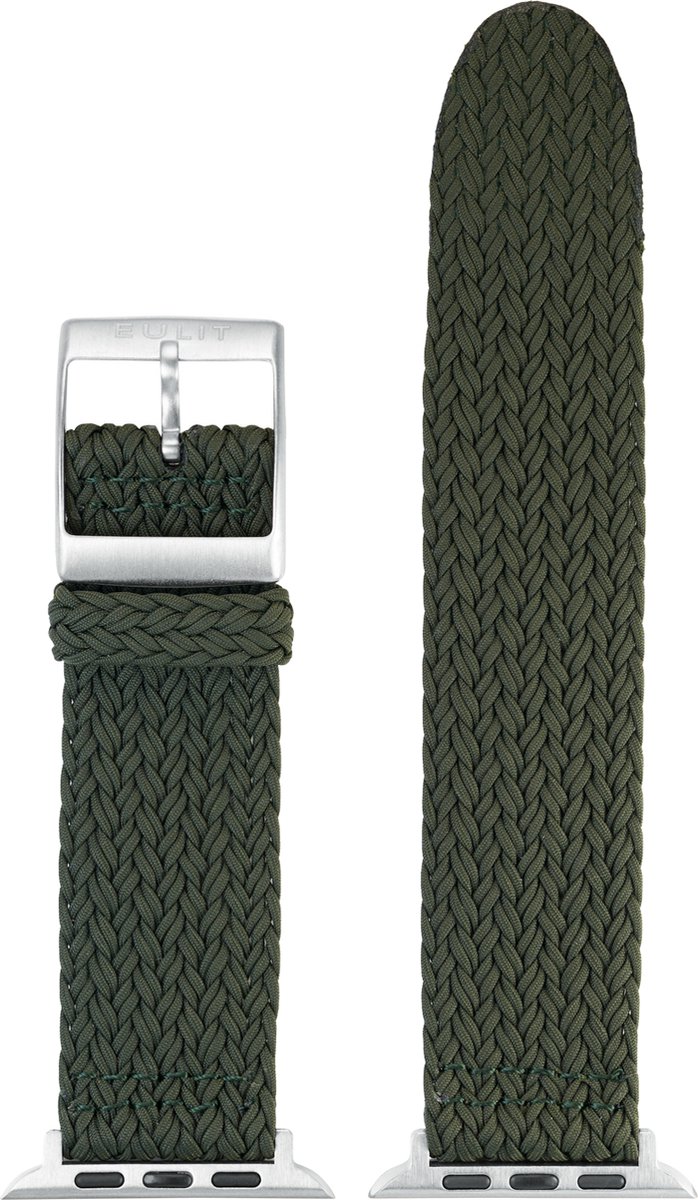 EULIT perlon horlogeband geschikt voor Apple Watch 42-44-45-46 maat - Serie 1-2-3-4-5-6-7-8-9-10 + SE - palma pacific smart - 22 mm - olijfgroen groen- metalen mat gesp - incl. adapter