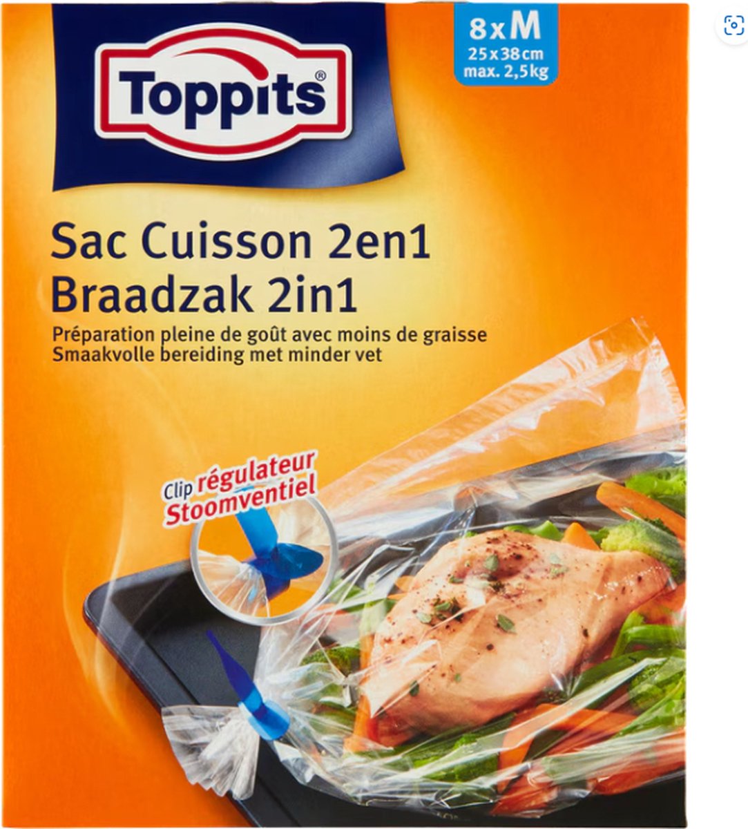 Goedkoopste 2x Toppits Braad- en Stoomzakken 2-in-1 8 stuks