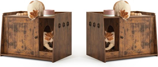 Foto: Kattenbak kast kattenhuis kattenmand halmeubel dierenhuis nachtkastje kattenkast dressoir kattenhok bijzetkastje krabpaal katten mand vintage bruin