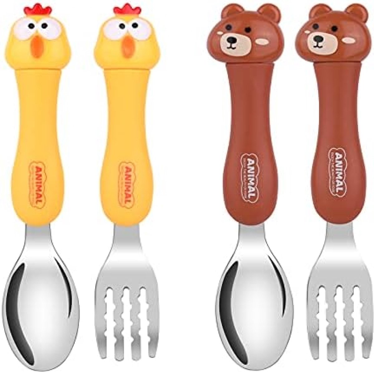 Goedkoopste Baby vork en lepel set| 4 stuks bestekset voor kinderen