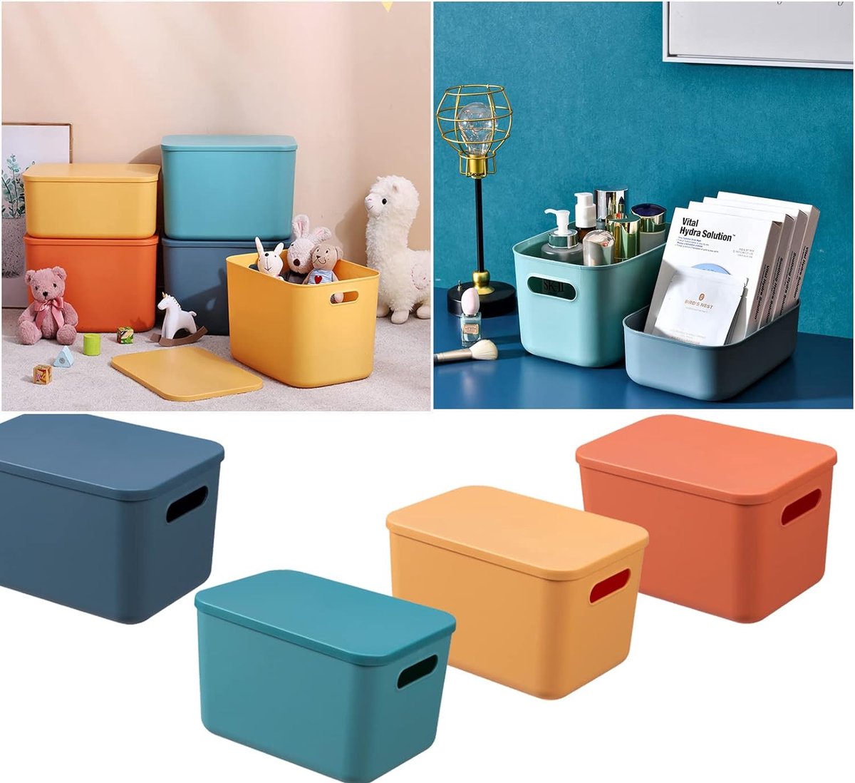 Vtopmart Set van 4 transparante stapelbare opbergdozen met deksel, grote kunststof containers met handvat voor het organiseren en opbergen van de voorraadkast, perfect voor de keuken