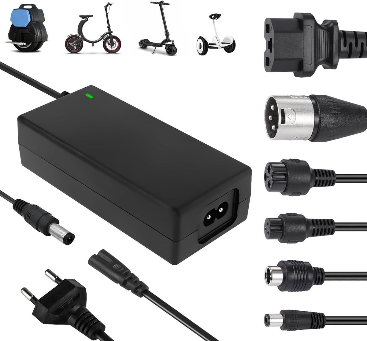 Elektrische Fietsoplader - Oplader Voor Elektrische Steps - 36V/42V 2A Universele Oplader - Met 6 Batterijlader Connectoren - Acculader - Hoverboard Drift Trikes -Elektrische Scooter Hoverboard Loopfiets - Geschikt Voor Xiaomi Mi Mijia M365 - 84W Max
