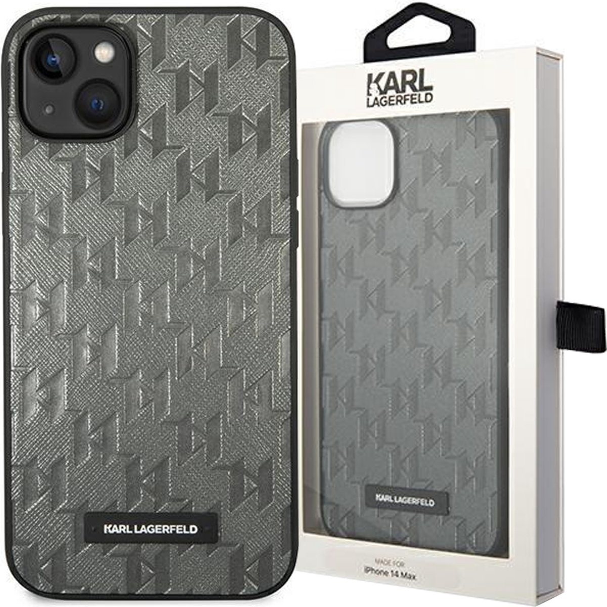 Karl Lagerfeld iPhone 14 Plus Saffiano Leer Back Cover - Grijs - Bescherming & Stijl.
