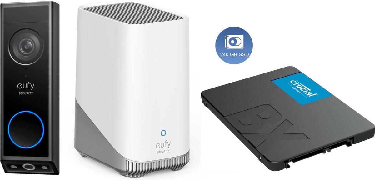 eufy security E340 video deurbel + HomeBase 3 S380 + 240GB SSD voor 3 jaar opslag - Bundelvoordeel