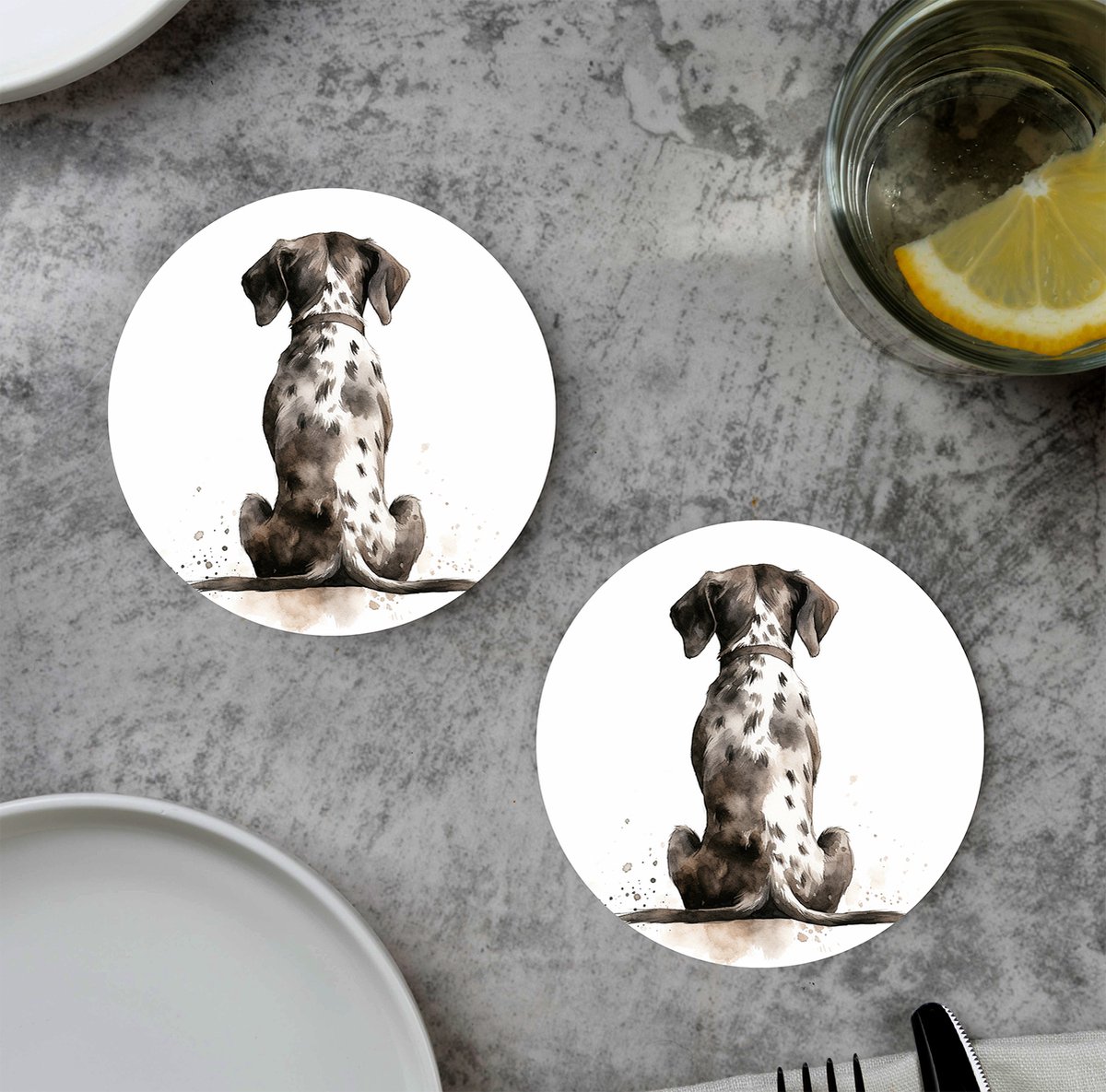GR onderzetters voor glazen - Waterpaint Dog Dalmatian Back - Vinyl - 6st